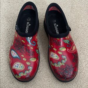 Sloggers Vibrant Red Paisley Rubber Garden Shoes sz 8